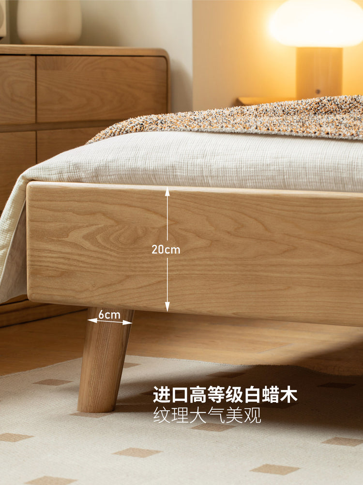实木床现代简约科技布床橡木软包床白色主卧竖琴床双人床
