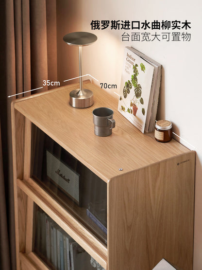 实木边柜现代简约沙发翻门柜客厅落地收纳展示柜书柜