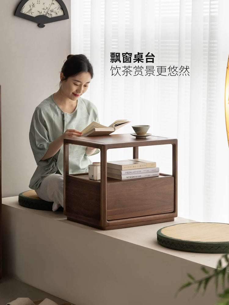 实木床头柜新中式黑胡桃木储物柜收纳柜子卧室飘窗桌