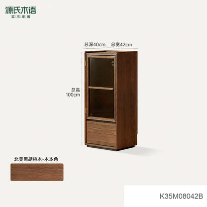 实木边柜客厅落地收纳储物柜黑胡桃木置物柜展示柜