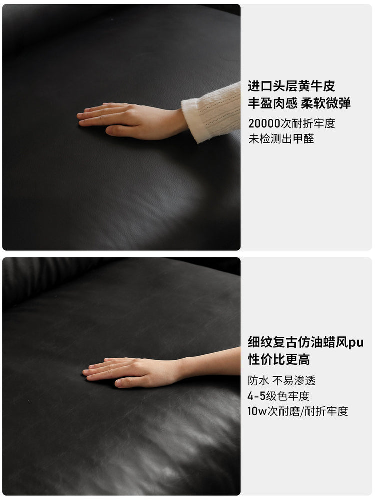 实木客厅美式复古直排沙发小户型黑色真皮沙发
