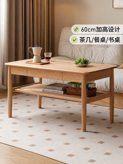 实木高茶几客厅高款茶桌日式原木小茶台简约双层餐桌