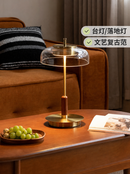 实木玻璃台灯轻奢高级创意文艺复古氛围灯客厅中古落地灯