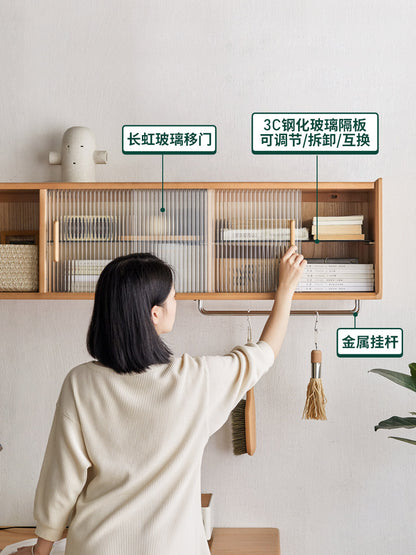 实木壁挂餐边柜北欧简约收纳原木墙壁柜餐厅吊柜储物柜
