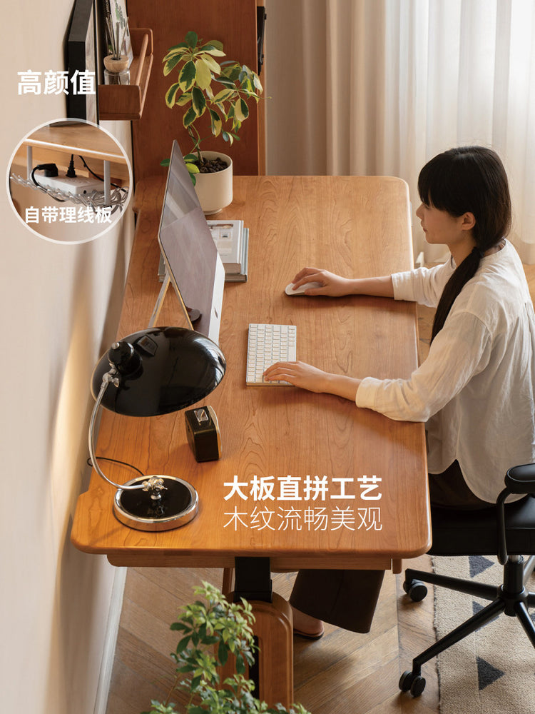 实木书桌书房樱桃木电动升降桌现代简约双电机办公电脑桌