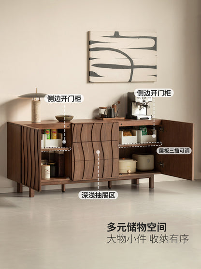 全实木餐边柜中古风餐厅储物柜黑胡桃木收纳柜玄关柜