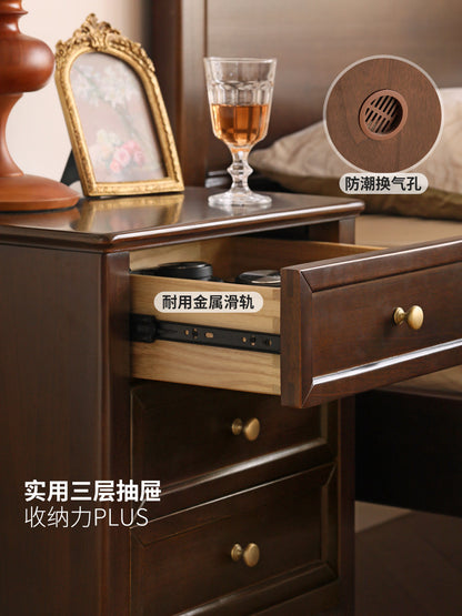 实木床头柜简约中古床边柜美式复古卧室抽屉储物柜