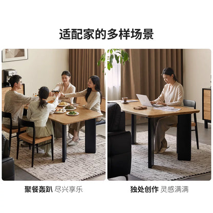 实木餐桌现代简约餐厅桌子白蜡木黑色奥斯塔撞色长桌