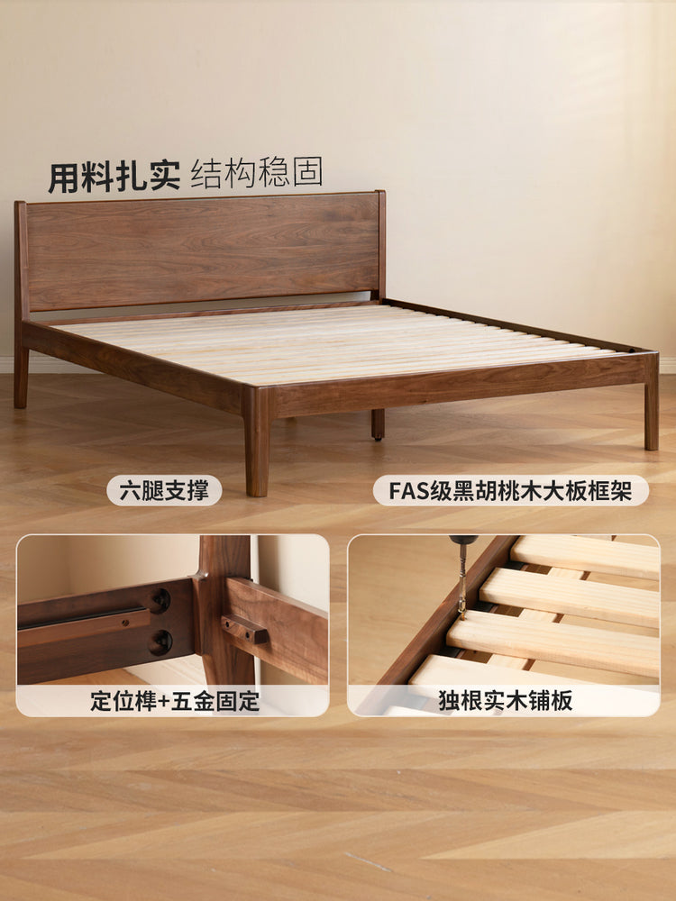 实木床现代简约1.5米1.8米床轻奢黑胡桃木婚床主卧双人床