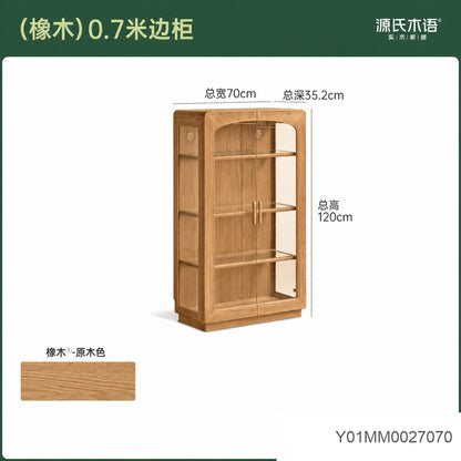 实木边柜客厅樱桃木落地柜复古靠墙置物柜带灯展示柜