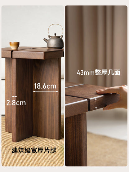 实木方几侘寂风客厅茶几黑胡桃木方形角几小户型沙发边几