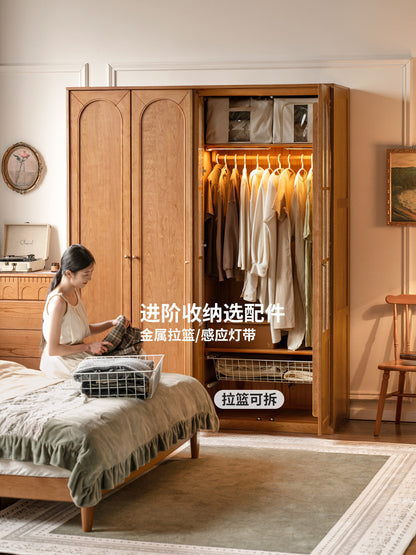 实木衣柜法式复古衣橱卧室樱桃木储物柜对开门收纳柜