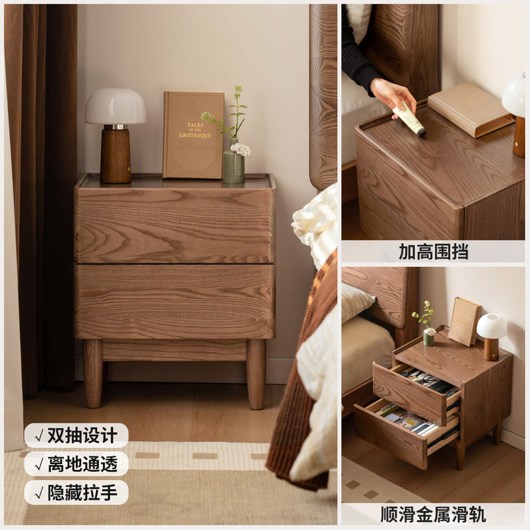 浅胡桃色实木床套餐现代简约大床套装卧室白蜡木家具组合