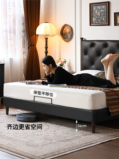 真皮床卧室轻奢软包床高端大气双人床美式黑色齐边床