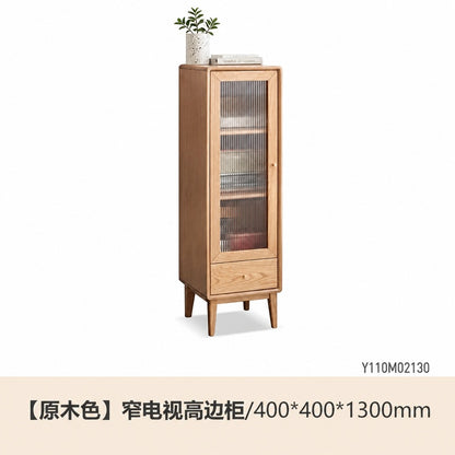 实木客厅边柜现代简约橡木置物柜北欧小户型墙角收纳窄柜