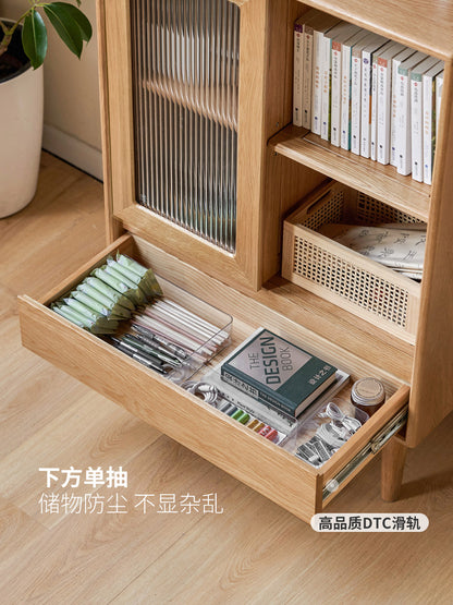 实木电视机边柜客厅窄柜白橡木置物柜沙发旁简约储物立柜
