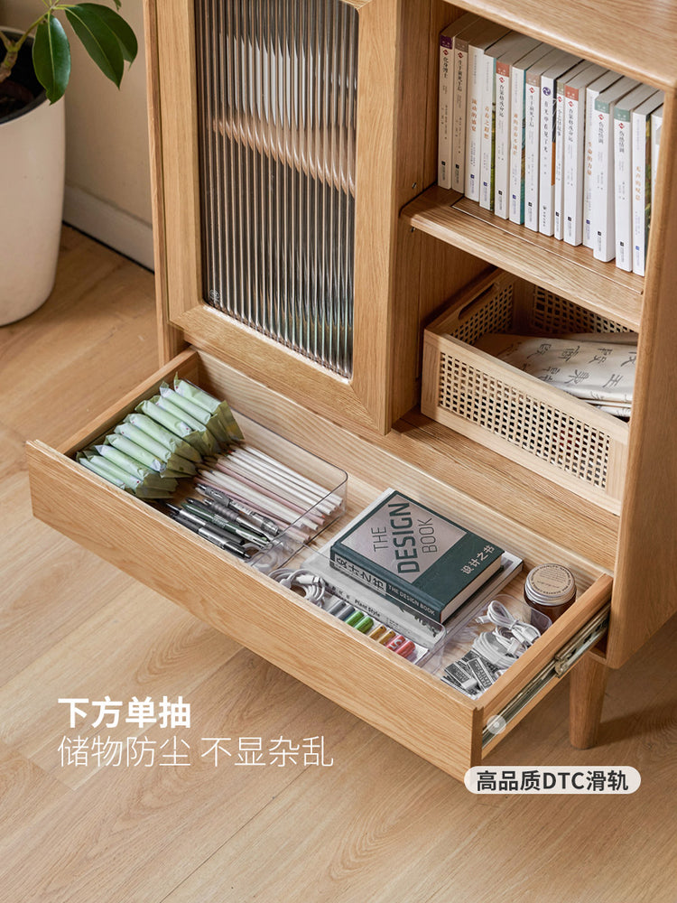 实木电视机边柜客厅窄柜白橡木置物柜沙发旁简约储物立柜