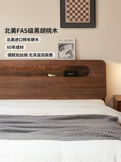 实木床黑胡桃木双人床卧室悬浮床置物多功能床夜光床
