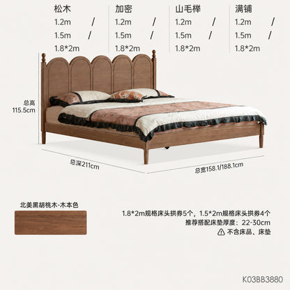 实木床法式复古大板床卧室1.8m1.5m双人床黑胡桃木大床