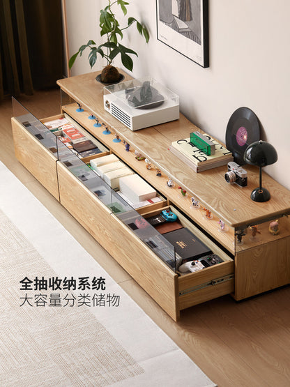 实木电视柜客厅现代简约收纳储物地柜落地带灯手办展示柜