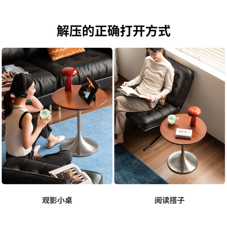 实木边几客厅包豪斯小圆桌中古风小户型铁艺小茶几