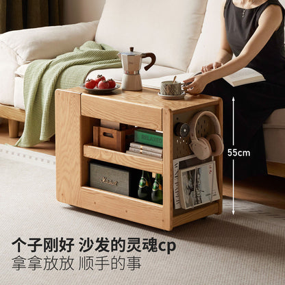 实木边几客厅现代简约沙发边柜橡木多功能移动小推车