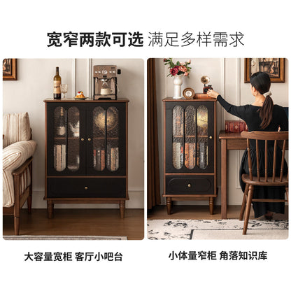 实木电视柜边柜客厅法式复古收纳储物柜胡桃色展示柜