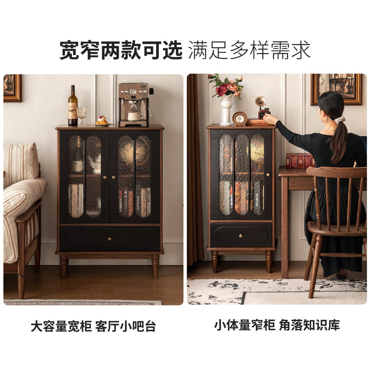 实木电视柜边柜客厅法式复古收纳储物柜胡桃色展示柜