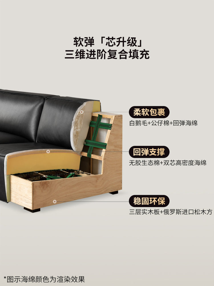 全真皮沙发客厅现代极简黑标大黑牛沙发黑色半青皮沙发