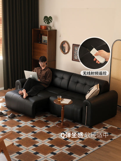 电动沙发床意式坐卧两用沙发客厅多功能小户型黑色伸缩床