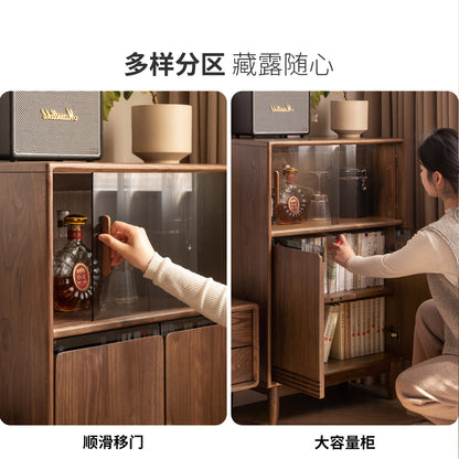 实木边柜现代简约电视柜展示柜客厅储物柜黑胡桃木书柜