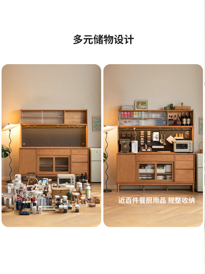 实木餐边柜靠墙一体餐厅中古风樱桃木储物柜茶水柜