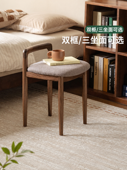 实木凳意式轻奢黑胡桃木梳妆凳卧室布艺化妆椅