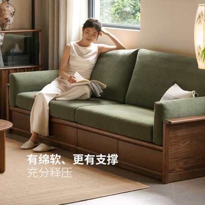 实木客厅新中式冬夏两用橡木胡桃色储物沙发