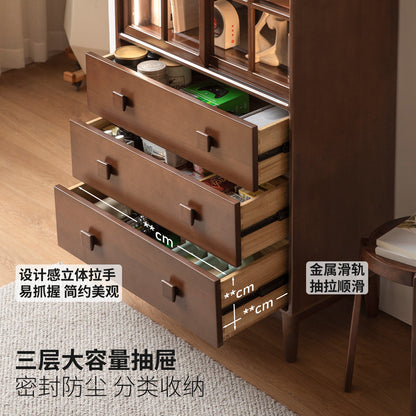 实木斗柜现代简约储物柜山毛榉胡桃色收纳柜卧室边柜
