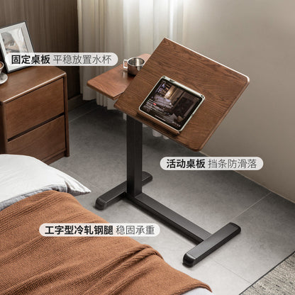 实木书桌床边升降桌子书房橡木电脑桌胡桃色移动沙发边几