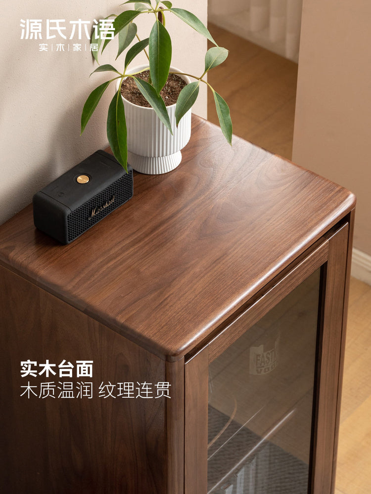 实木边柜客厅靠墙电视柜置物柜黑胡桃木沙发旁储物柜立柜