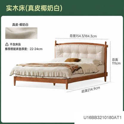 实木床法式复古软包床卧室大床中古真皮床冬夏两用双人床