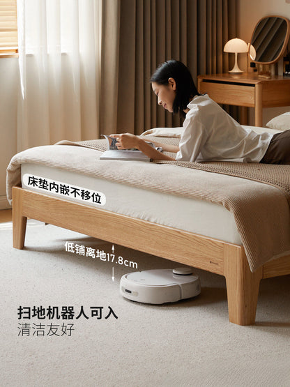 实木床现代简约卧室原木风橡木大板床小户型双人床