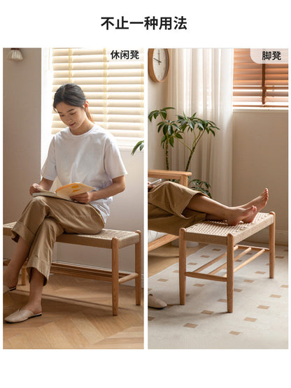 实木绳编换鞋凳现代简约客厅入户双层鞋架小户型休闲矮凳