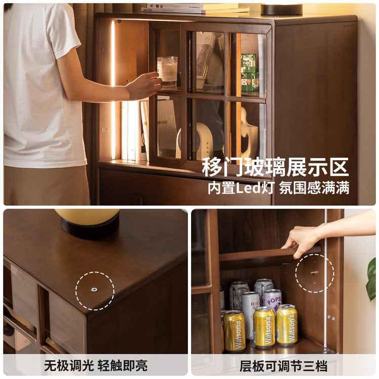 实木斗柜现代简约储物柜山毛榉胡桃色收纳柜卧室边柜