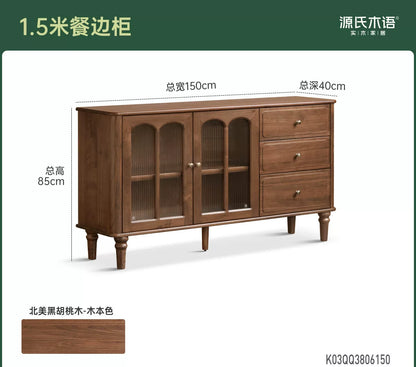 实木餐边柜美式复古餐厅置物柜黑胡桃木收纳柜橱柜