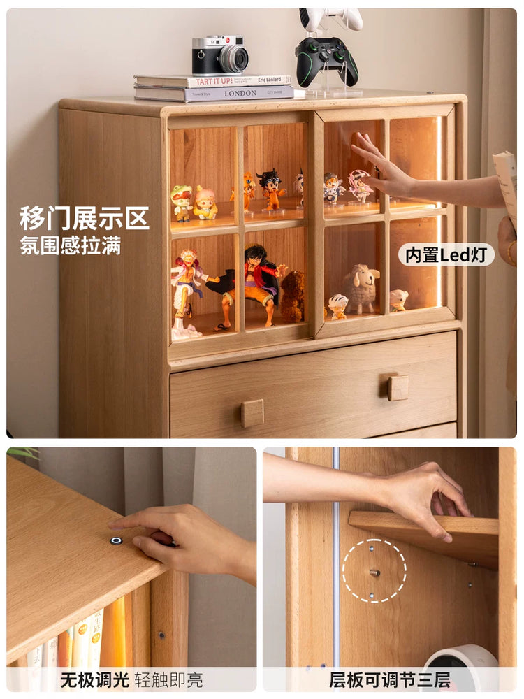 实木斗柜现代简约带灯储物柜卧室原木风斗橱收纳柜