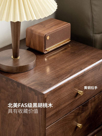 全实木床头柜简约现代黑胡桃木床边柜抽屉柜收纳柜储物柜