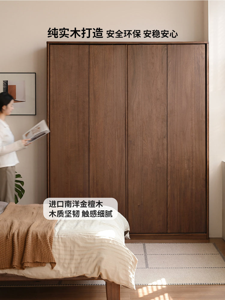 实木衣柜现代简约卧室移门收纳储物柜推拉门衣橱立柜