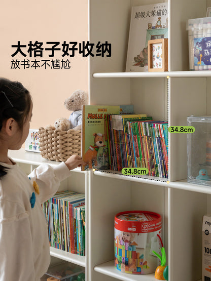 儿童实木书柜奶油风客厅收纳架落地绘本架自由组合格子柜