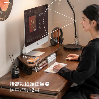 实木转角增高架桌面收纳置物架办公桌台式电脑加高支架