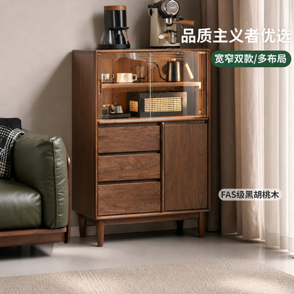 实木客厅意式轻奢小户型展示柜黑胡桃木小餐边柜