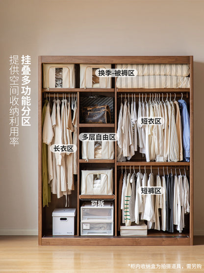 实木衣柜黑胡桃木移门大衣橱卧室推拉门柜子收纳柜