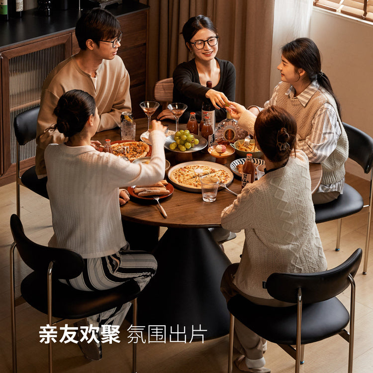 实木餐桌黑胡桃木轻奢风吃饭桌小户型餐厅简约圆桌子